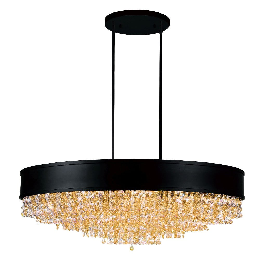 Medina Black Drum Shade Chandelier with Crystal Beads