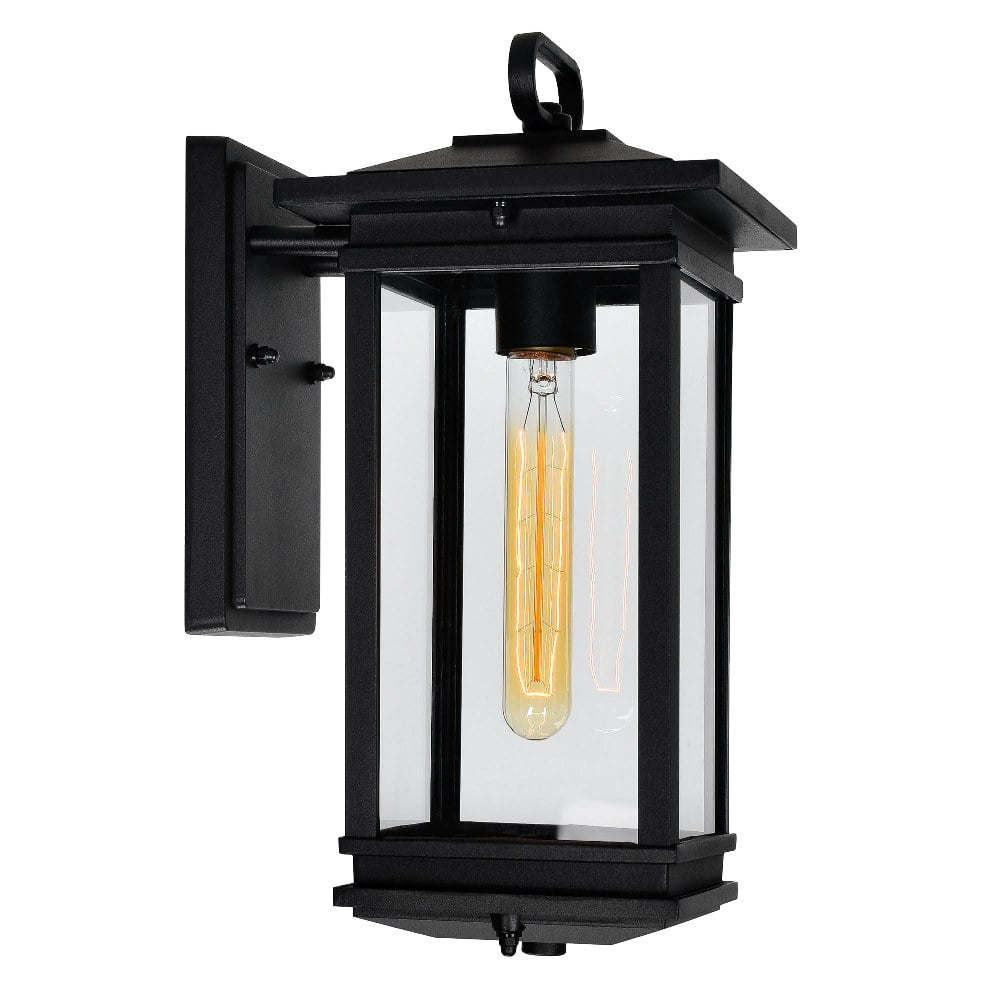 CWI Lighting Oakwood 1 Light Glass Outdoor Wall Lantern in Black