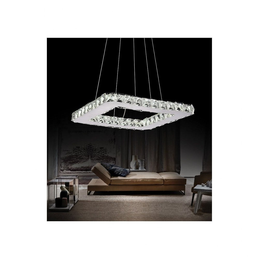 Mini Crystal Chrome 15" Square LED Chandelier