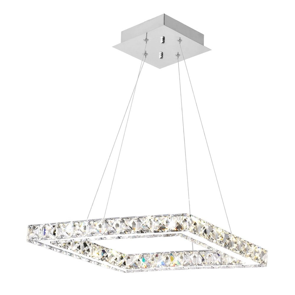 Mini Crystal Chrome 15" Square LED Chandelier