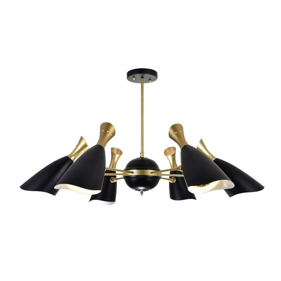 CWI Lighting Rolin 12 Light Down Transitional Metal Chandelier in Black/Gold