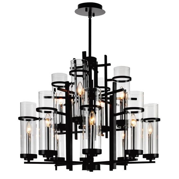 CWI Lighting Sierra 12 Light Up Contemporary Metal Chandelier in Black