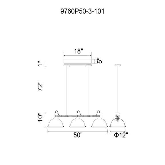 CWI Lighting Strum 3 Light Farmhouse Metal Island Chandelier in Black