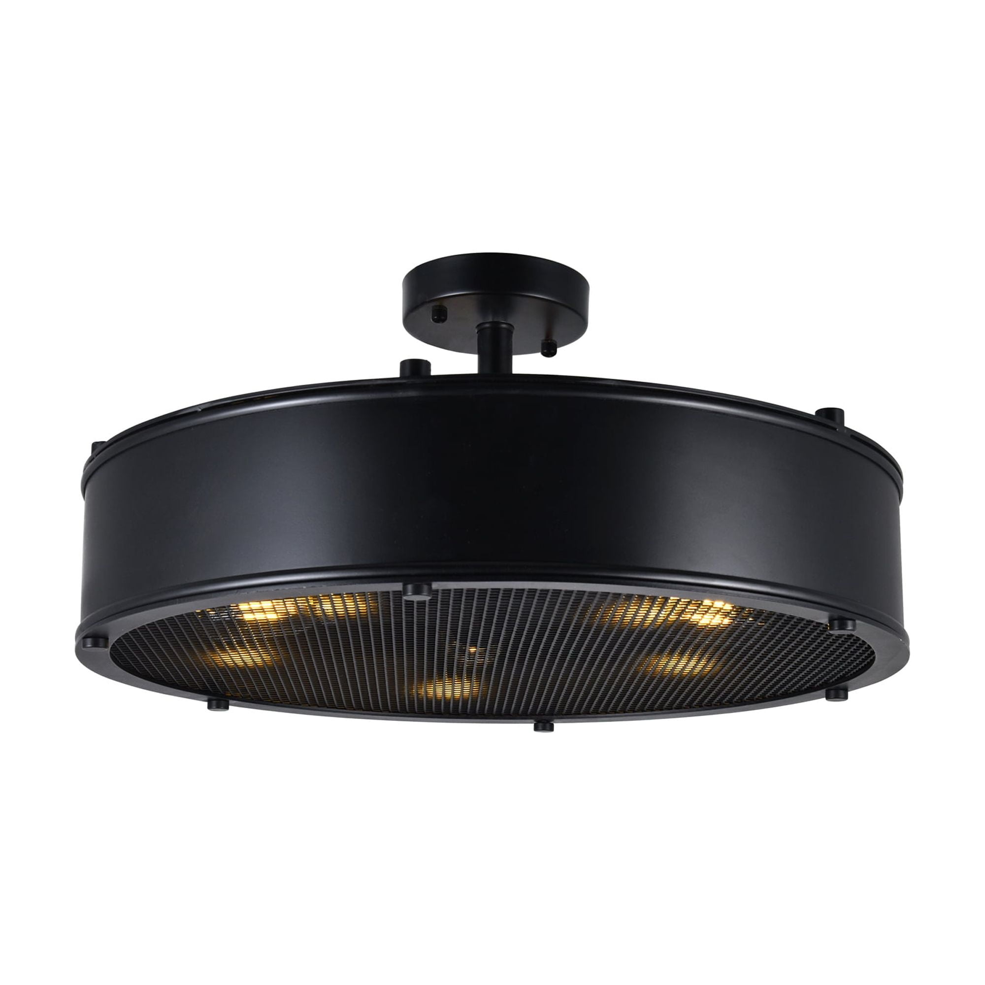 Contemporary Black Drum Flush Mount with Mesh Detail, 20 in