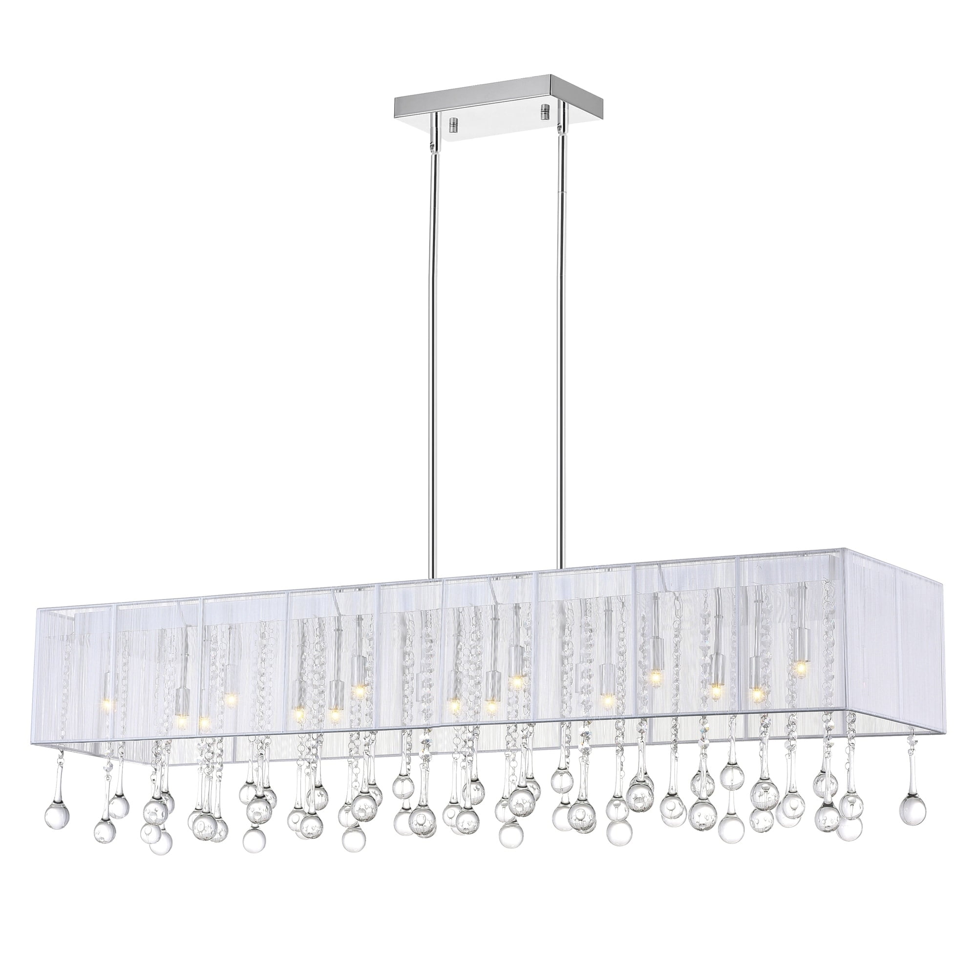 Elegance Chrome 48" Drum Shade Chandelier with Crystal Teardrops