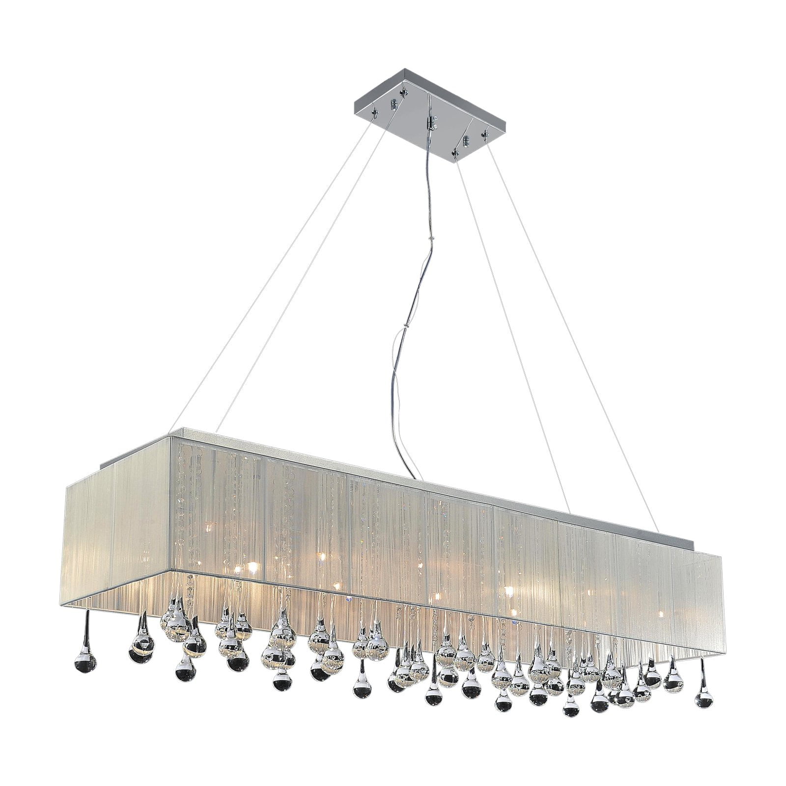 Elegance Chrome 48" Drum Shade Chandelier with Crystal Teardrops