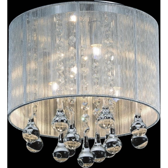 CWI Lighting Water Drop 4 Light Metal Flush Mount with Drum Shade in Chrome