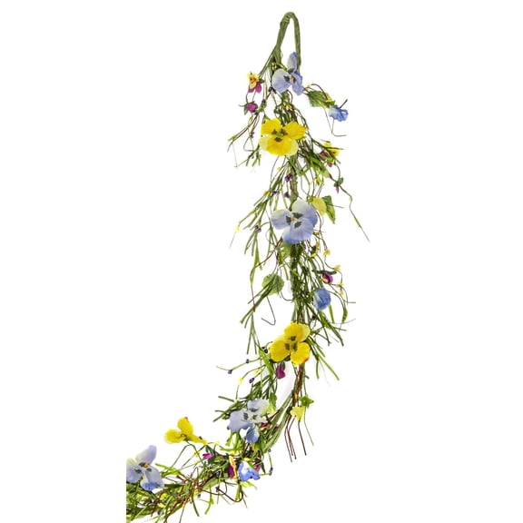 CWI Mixed Pansy Garland - 5ft - Artificial Garland for Mantle, Arch, Table, and Entryway