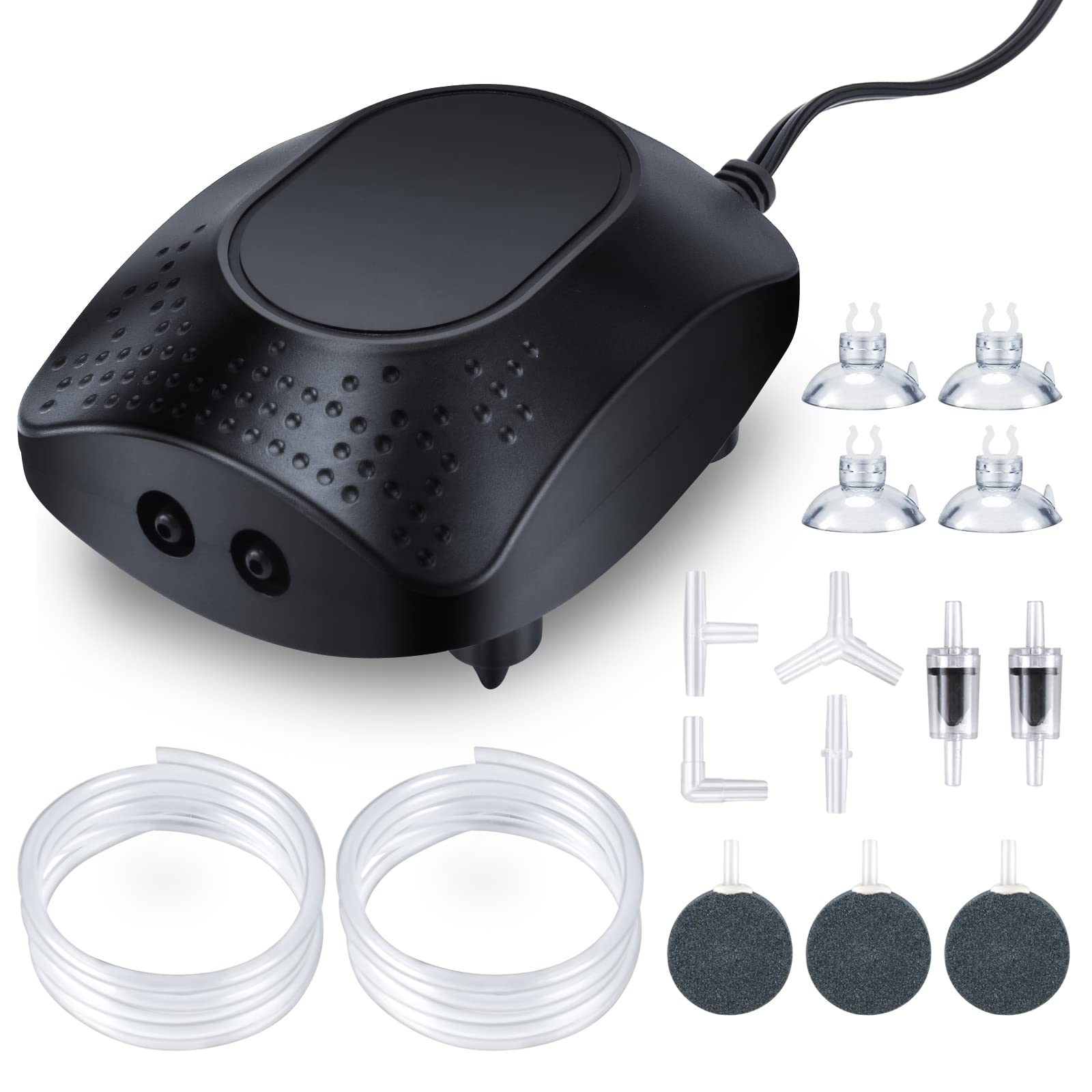 CWKJ Aquarium Air Pump Dual Outlets, Adjustable Quiet Oxygen Aerator Pump, Fish Tank Bubbler