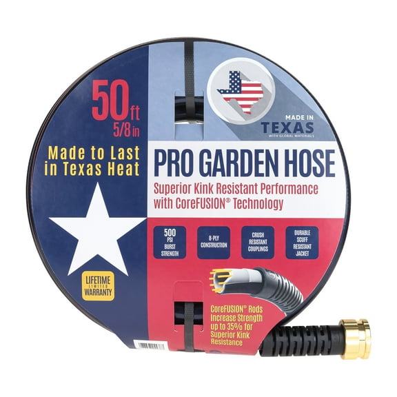 Heavy-Duty 5/8” 50ft Garden Hose – Made in Texas, Special Edition