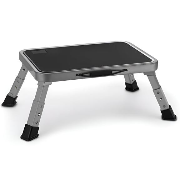 CWMMLS RV Step Stool Folding Platform Step, Gray Stainless Steel, for RV, Motorhome, Trailer, SUV, Camper, with Anti-Slip Surface, Rubber Feet, 1 Piece