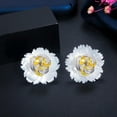 thumbnail image 1 of CWWZircon 2 in1 Elegant Shell Flower Yellow CZ Stone Big Stud Earring for Ladies, 1 of 9