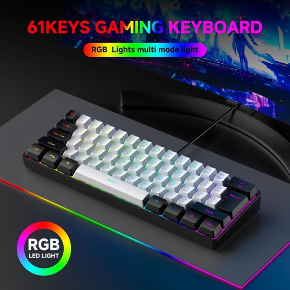 CWZYJQ-61-Key Compact RGB Gaming Keyboard – 60% Layout, Ergonomic Membrane Keys, 8-Color Backlight, Plug & Play for PC/Laptop (Windows 10/8/7)