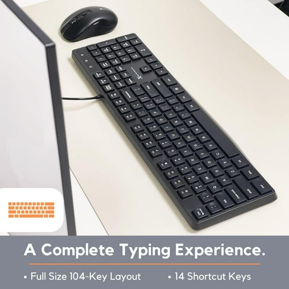 CWZYJQ-Wired Keyboard - Ultra Slim Full Size Ergonomic Computer Keyboard - Basic USB Keyboard for PC Desktop, Laptop with 5ft Corded Wire, 104 Quiet Keys, 14 Shortcuts, and Kickstand