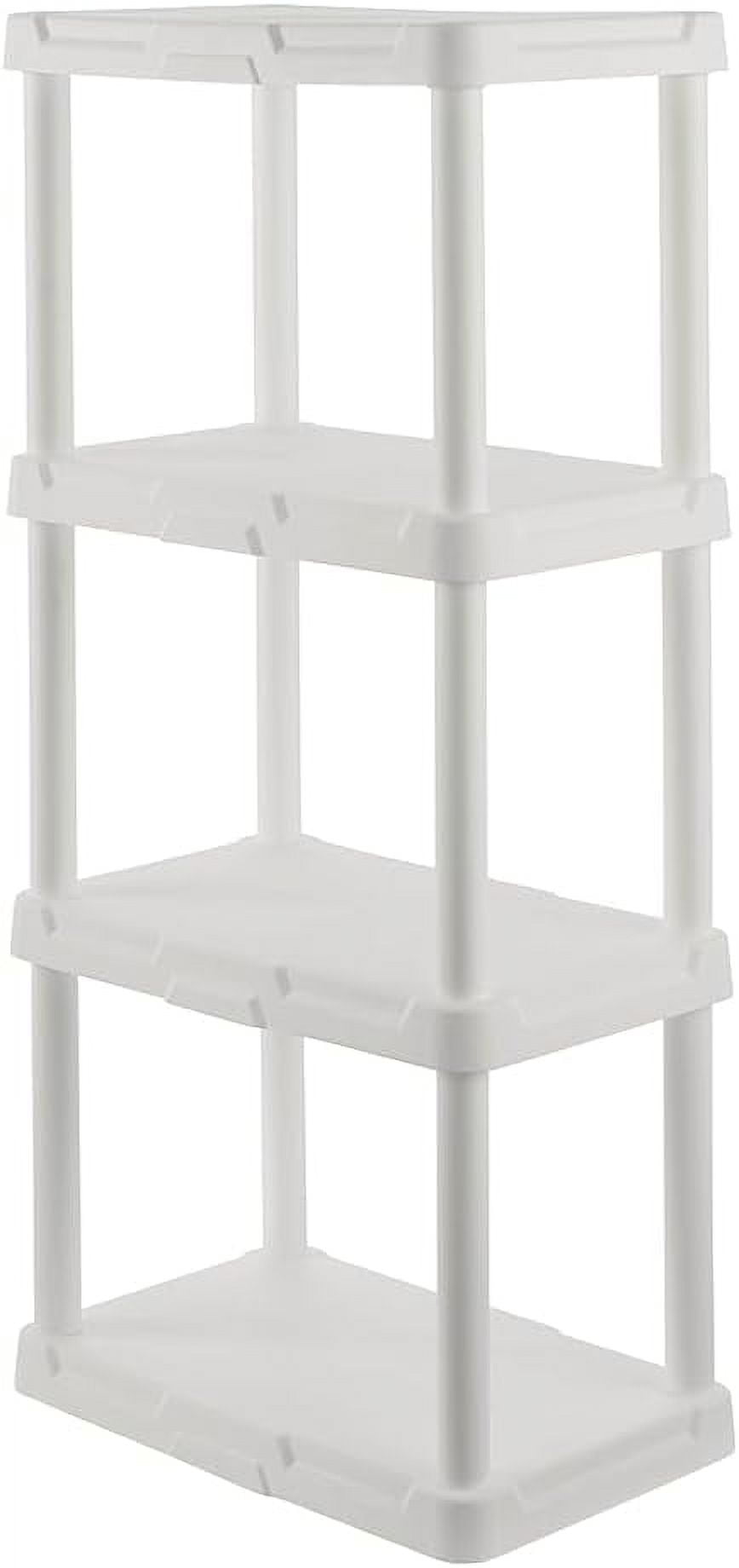 CX 4-Tier (48H x 22W x 14.25D) Plastic Storage Shelving Unit (White), Light Duty, 50lbs Per Shelf Capacity, for Indoor Storage and Organization in Home, Garage, Office with Easy Assembly