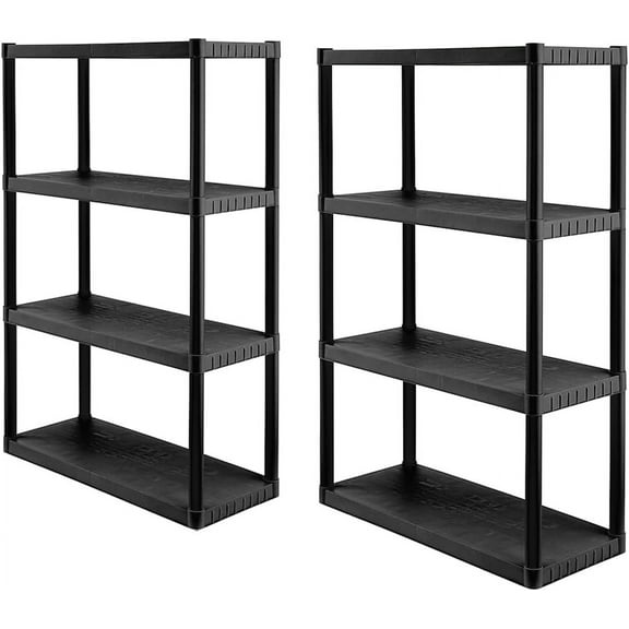 CX 4-Tier (52.1”H x 34.8”W x 14.6”D) Plastic Storage Shelving Unit (Black) 2-Pack, Medium Duty, 75lbs Per Shelf Capacity, Indoor Storage Organization in Home, Garage, Office with Easy Assembly