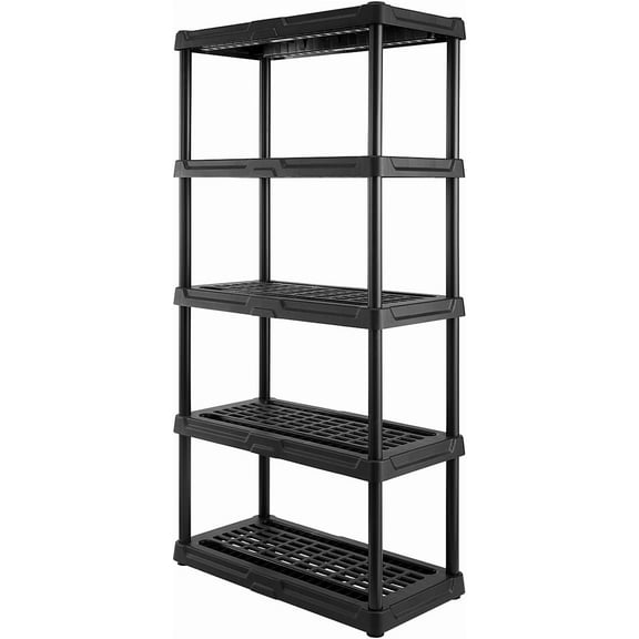 CX 5-Tier (72”H x 36”W x 18”D) Plastic Storage Shelving Unit (Black), Heavy Duty, 150lbs Per Shelf Capacity, Indoor/Outdoor Storage and Organization in Home, Garage, Office with Easy Assembly
