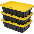 thumbnail image 1 of CX BLACK & YELLOW®, 15-Gallon Heavy Duty Tough Storage Container & Snap-Tight Lid, (9.5”H x 20.6”W x 30.6”D), Weather-Resistant Design and Stackable Organization Tote [3 Pack], 1 of 9