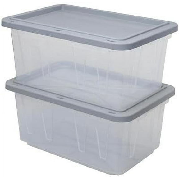 CX BLACK & YELLOW®, 27-Gallon Heavy Duty Clear Storage Container & Snap-Tight Lid, Clear & Grey (14.3”H x 20.6”W x 30.6”D), Weather-Resistant, Stackable, See-Through Organization Tote [2 Pack]