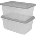 thumbnail image 1 of CX BLACK & YELLOW®, 27-Gallon Heavy Duty Clear Storage Container & Snap-Tight Lid, Clear & Grey (14.3”H x 20.6”W x 30.6”D), Weather-Resistant, Stackable, See-Through Organization Tote [2 Pack], 1 of 6