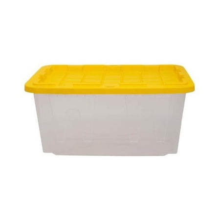 CX BLACK & YELLOW®, 27-Gallon Heavy Duty Clear Storage Container & Snap-Tight Lid, Clear & Yellow (14.3”H x 20.6”W x 30.6”D), Weather-Resistant, Stackable, See-Through Organization Tote [2 Pack]