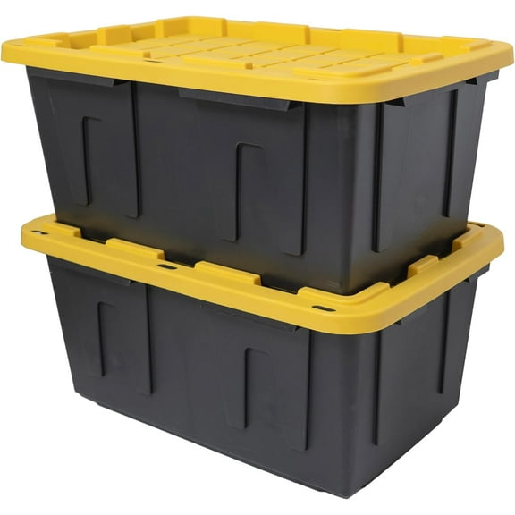 CX BLACK & YELLOW®, 27-Gallon Heavy Duty Tough Storage Container & Snap-Tight Lid, (14.3”H x 20.6”W x 30.6”D), Weather-Resistant Design and Stackable Organization Tote [2 Pack]