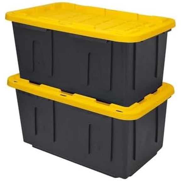 CX BLACK & YELLOW®, 27-Gallon Heavy Duty Tough Storage Container & Snap-Tight Lid, (14.3”H x 20.6”W x 30.6”D), Weather-Resistant Design and Stackable Organization Tote [2 Pack]