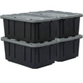 thumbnail image 1 of CX BLACK & YELLOW®, 27-Gallon Heavy Duty Tough Storage Container & Snap-Tight Lid, Black and Grey, (14.3”H x 20.6”W x 30.6”D), Weather-Resistant Design and Stackable Organization Tote [4 Pack], 1 of 10