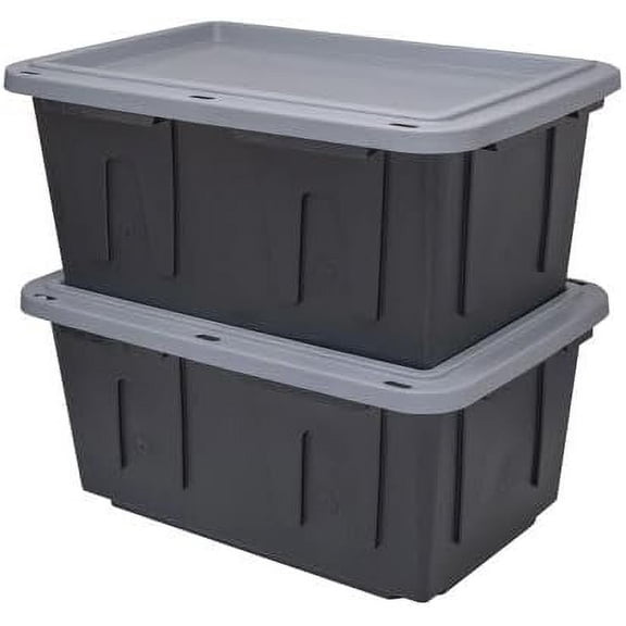 CX BLACK & YELLOW®, 27-Gallon Heavy Duty Tough Storage Container & Snap-Tight Lid, Black & Grey (14.3”H x 20.6”W x 30.6”D), Weather-Resistant Design and Stackable Organization Tote [2 Pack]
