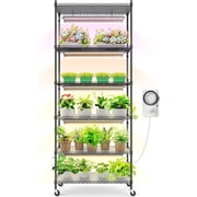 CX2 Plant Stand with Grow Lights 6-Tier Metal Plant Shelf Display Rack with 2FT 150W5x30W Full Spectrum Plant Light 3 Adjustable Spectrum Timer 29.5x13.8x71IN