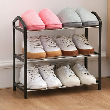 CXALSSY 3-Tier Plastic Shoe Rack - Black, 16.53×7.48×16.92in, Small Shoe Rack Organizer for Entryway Closet and Front Door Entrance