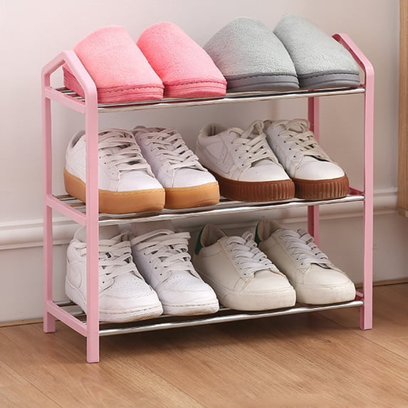 CXALSSY 3-Tier Plastic Shoe Rack - Pink, 16.53×7.48×16.92in, Small Shoe Rack Organizer for Entryway Closet and Front Door Entrance