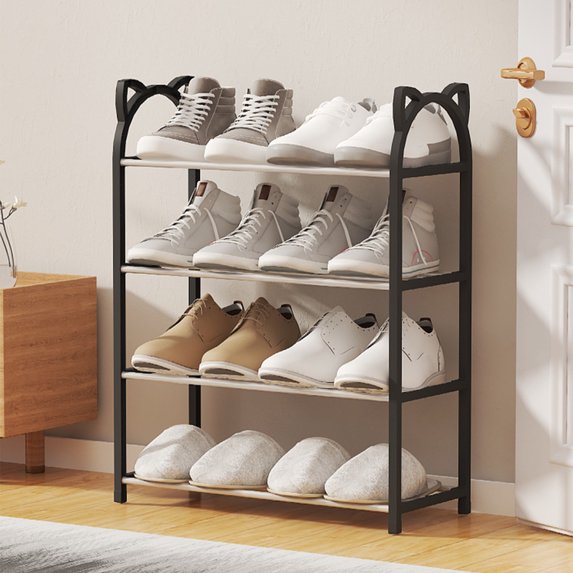 CXALSSY 4-Tier Plastic Shoe Rack, 21.8×7.2×18.5inch Black Shoe Rack Organizer for Entryway Closet and Front Door Entrance