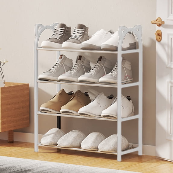CXALSSY 4-Tier Plastic Shoe Rack, 21.8×7.2×18.5inch White Shoe Rack Organizer for Entryway Closet and Front Door Entrance