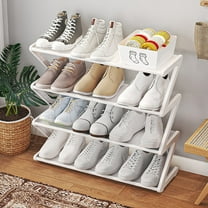 CXALSSY 4-Tiers Stainless Steel Shoe Rack, 21.65×7.28×19.49in White Shoe Rack Organizer for Entryway Closet and Front Door Entrance