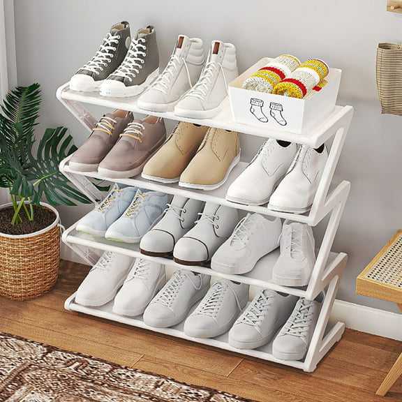 CXALSSY 4-Tiers Stainless Steel Shoe Rack, 21.65×7.28×19.49in White Shoe Rack Organizer for Entryway Closet and Front Door Entrance