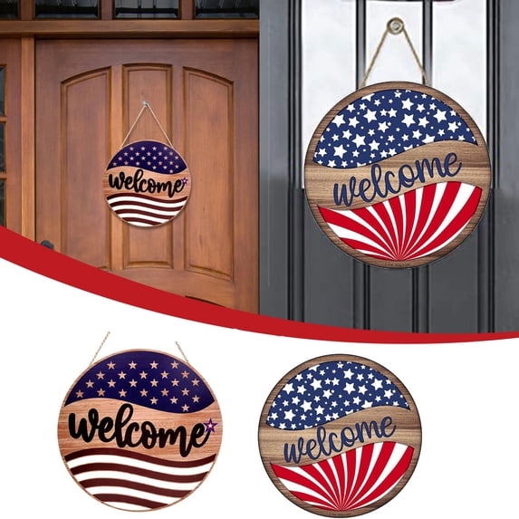 CXALSSY Independence Day decor, 4th of July Decor, Patriotic Decor, Fourth of July Decoration, Fourth of July Party Supplies, Independence Day Welcome Sign, Hanging Wooden Board for Wall Door