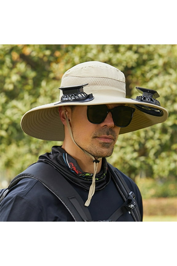 Large Shawl Solar Fan Hat with 2 Solar Fan, Fan Built in Hat with Fans Solar Power, Solar Powered Fan Hat for Outdoor Fishing Travel, 3 Speed Adjustable Fan Hat