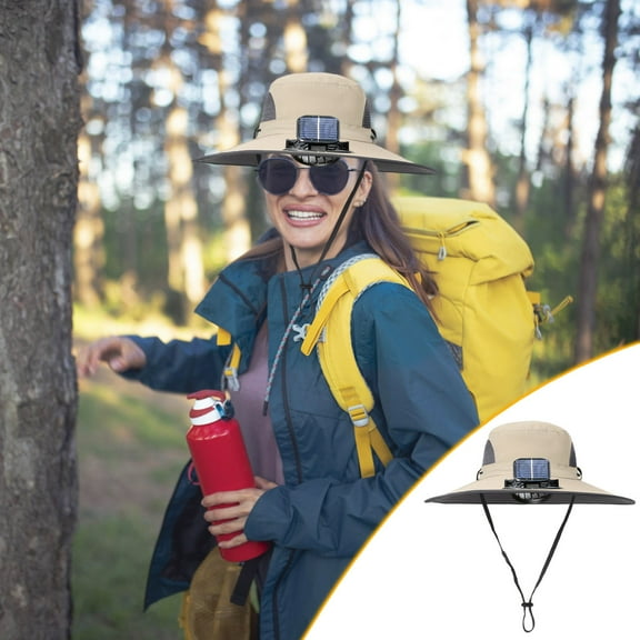 CXALSSY Solar Fan Hat, Wide Brim Solar Fan Outdoor Fishing Hat, Outdoor Wide Brim Sun Hat with Solar Fan for Men/Women