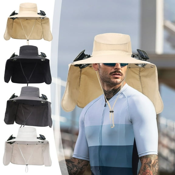 CXALSSY Wide Brim Solar Fan Hat,Fishing Hat with 2 Solar Fan, 3 Speed Solar Powered Fan Hat,Outdoor Sun Hats for Men Women