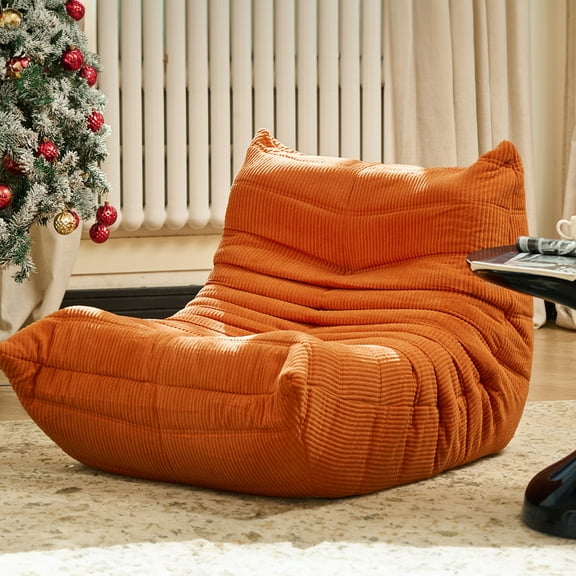 CXC Orthopedic Memory Foam Bean Bag Chair - Fireside-Ready Floor Sofa with Non-Slip Base for Game Room, Cozy Living Rooms & Back Pain Relief (Sunset Orange, Corduroy)