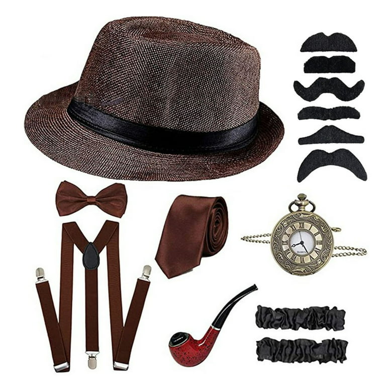CXDa 1 Set Cosplay Costume with Newsboy Hat Suspenders Armbands Tied Bow  Knot Pocket Watch Dress Up Party Props Fashion Accessories The Great Gatsby  Cosplay Costume Set for Banquet 