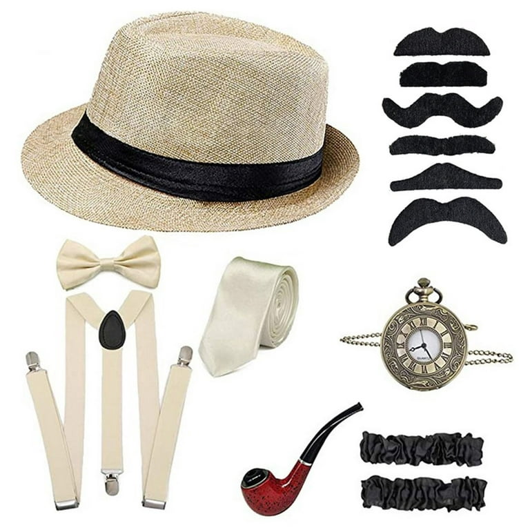 CXDa 1 Set Cosplay Costume with Newsboy Hat Suspenders Armbands Tied Bow  Knot Pocket Watch Dress Up Party Props Fashion Accessories The Great Gatsby  Cosplay Costume Set for Banquet 