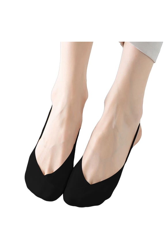 1 Pair Breathable Invisible Half Toe Low Cut Not Show Ultra‑Thin Socks for Women Anti-Slip Ankle Support Back Strap Liner Socks Black