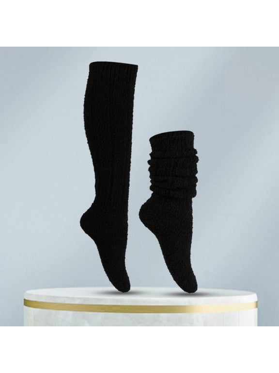 1 Pair Fuzzy Knee High Thick Socks For Women Autumn Winter Warm Plush Leg Warmers Thermal Slouch Socks Warm Home Stockings Black