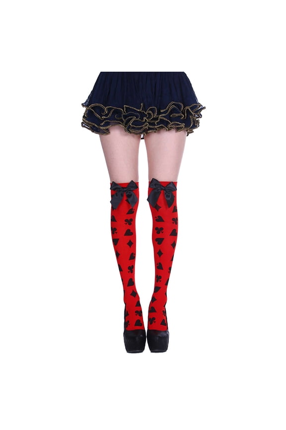 1 Pair Thigh High Stockings For Bowknot Over Knee Sock Long Socks Festival Halloween Goth Costume Tights Long Stocking Red&Black&Black Bowknot
