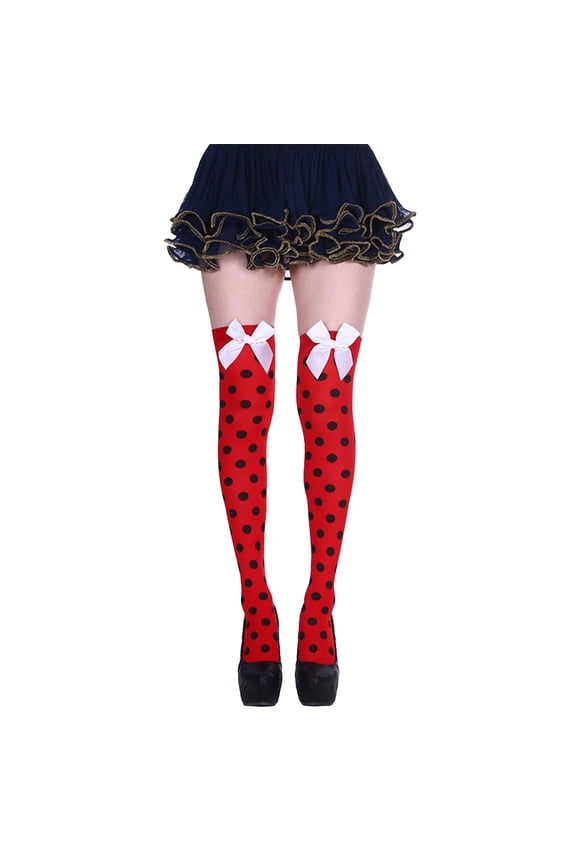 1 Pair Thigh High Stockings For Bowknot Over Knee Sock Long Socks Festival Halloween Goth Costume Tights Long Stocking Red Polka Dot&Pink Bowknot