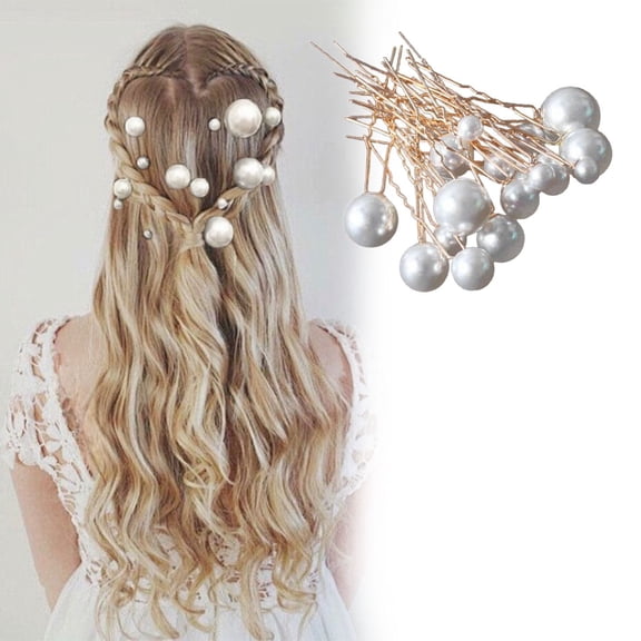 CXHEGBEJ 18pcs/set U Shaped Fork Hairpin for Women Wedding Bridal Imitation Pearl Metal Head Piece Hairs Clips Bridesmaid Hair Styling Accessories Gold