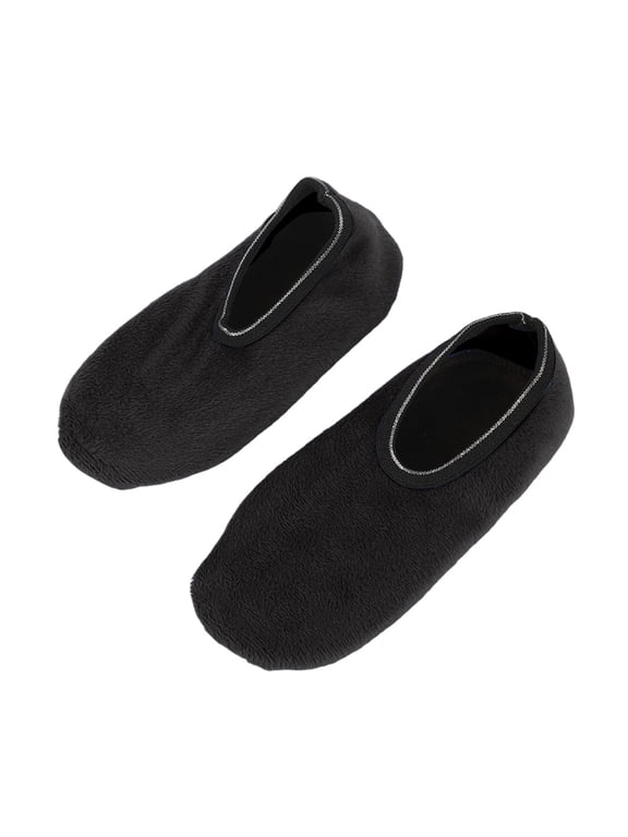 1Pair Autumn Winter Padded Thickened Floor Sock For Ladies Plain Color Elastic Cuff Adult Slipper Socks Warm Soft Fleece Gripper Slipper Black