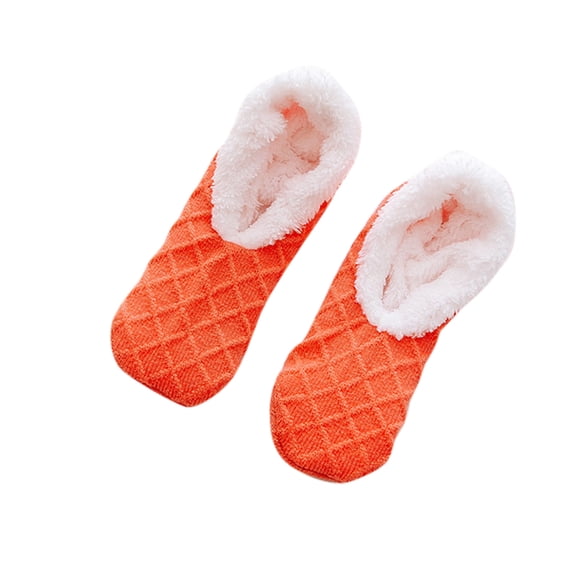 CXHEGBEJ 1Pair Knitted Coral Slippers Socks for Women Winter Warm Non Slip Floor Socks Fuzzy Cozy Sherpa Slipper Socks, Ultra Comfortable House Slippers for Female Orange